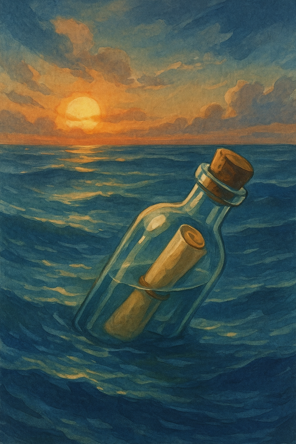 海に浮かぶボトルメールの挿絵